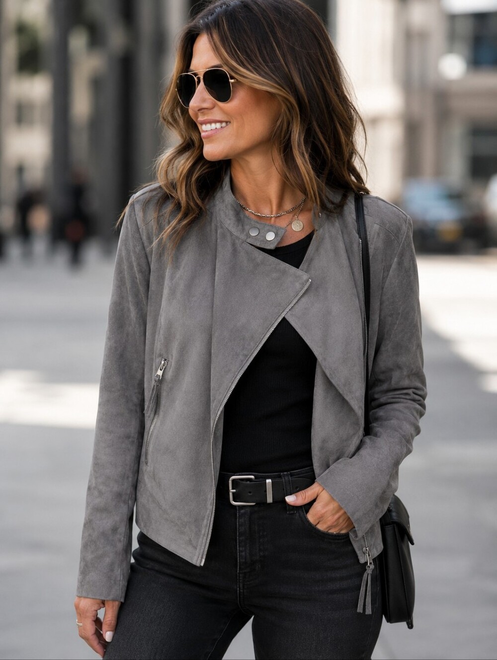 Adrienne Vittadini Faux Suede Jacket Womens XL Gray Asymmetrical Moto Jacket